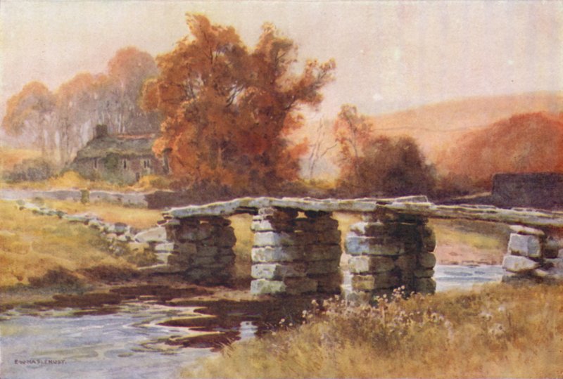 Clapper Brug, Postbridge (kleur litho) door Ernest William Haslehust