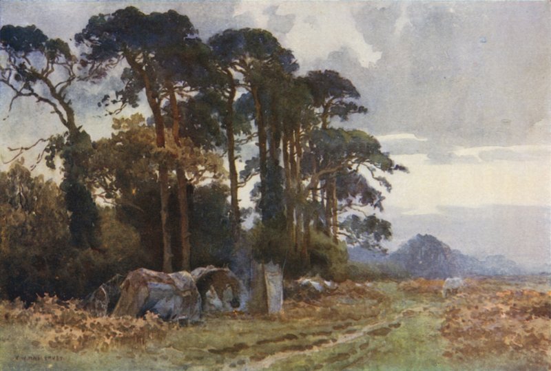 Zigeuners bij Coldharbour (kleur litho) door Ernest William Haslehust