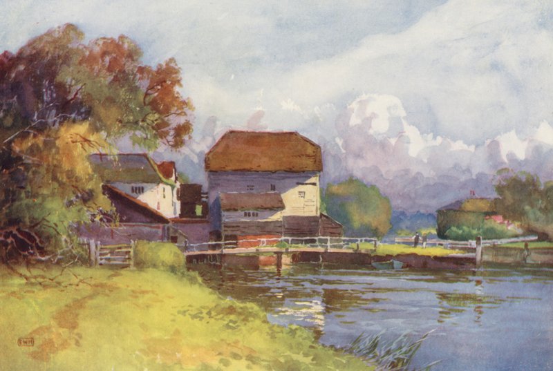 Rivier de Theems: Shiplake Mill (kleur litho) door Ernest William Haslehust