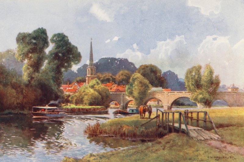 Rivier de Theems: Wallingford (kleur litho) door Ernest William Haslehust