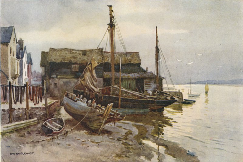 De Exe bij Topsham (kleur litho) door Ernest William Haslehust