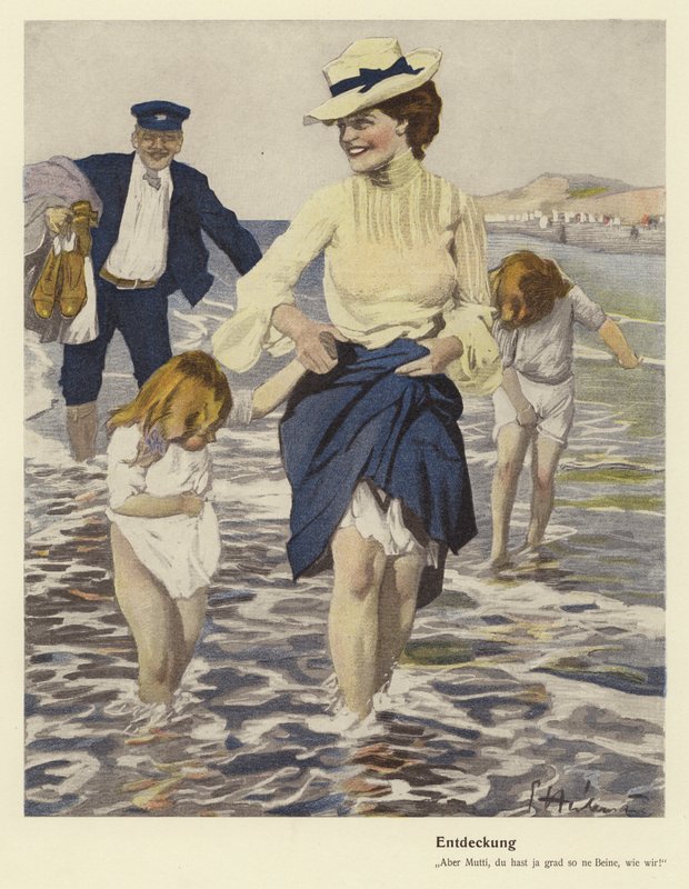 Familie aan zee door Ernst (after) Heilemann