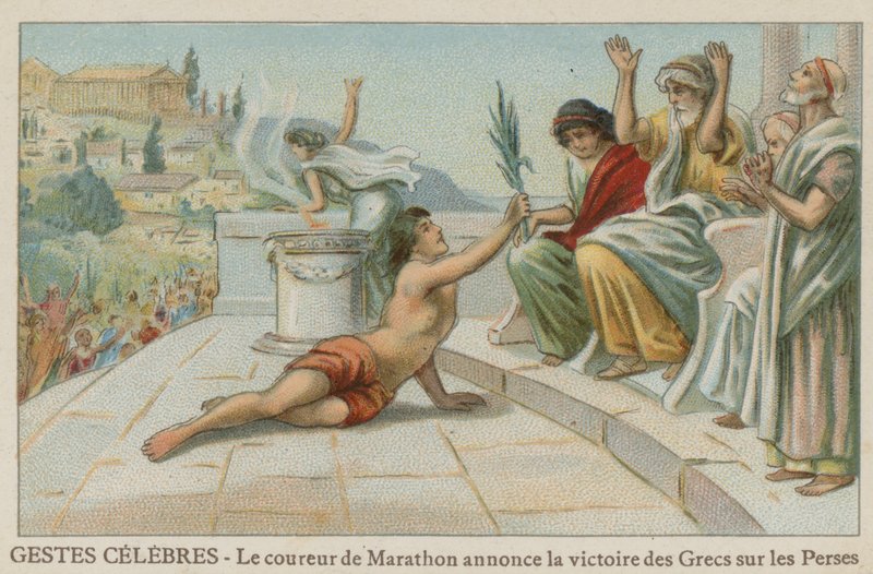 Pheidippides brengt nieuws van de overwinning van de Grieken op de Perzen bij Marathon, 490 v.Chr. door European School