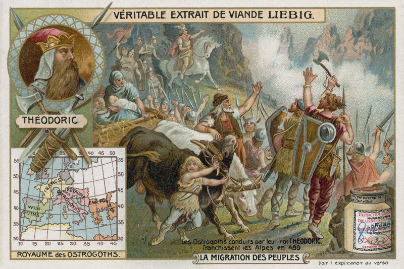 De Ostrogoten, geleid door hun koning Theodorik, steken de Alpen over, 489 door European School