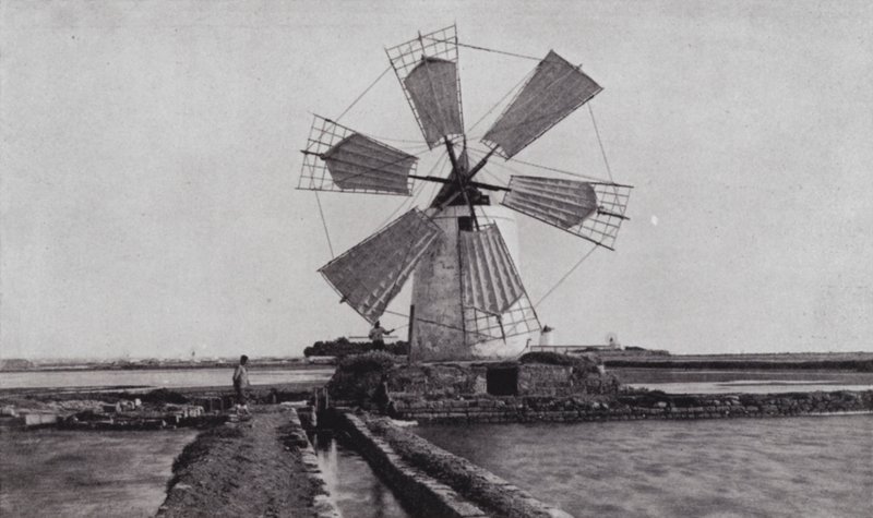Trapani, een windmolen (zwart-wit foto) door European Photographer