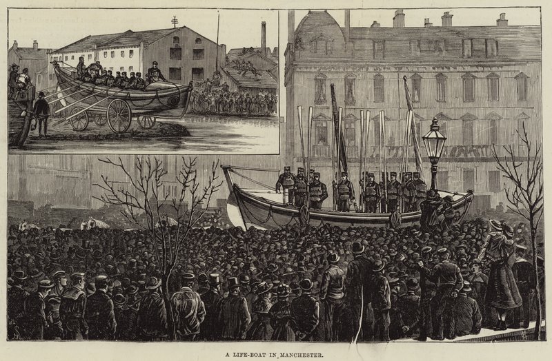 Een reddingsboot in Manchester (gravure) door European School