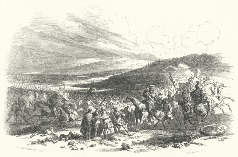 Slag bij Presles, 57 v.Chr. (gravure) door European School