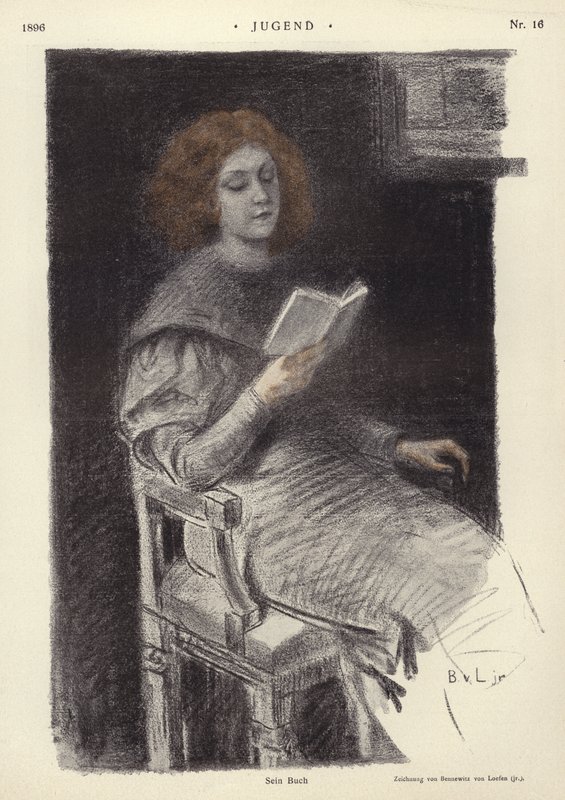 Haar Boek (kleur litho) door European School