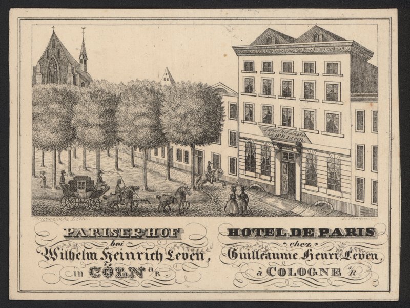 Hotelhandelskaart (gravure) door European School