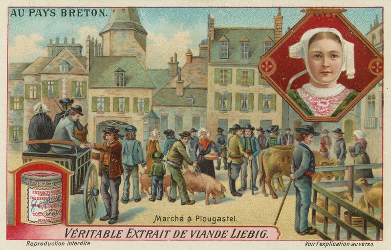 Markt in Plougastel (chromolitho) door European School