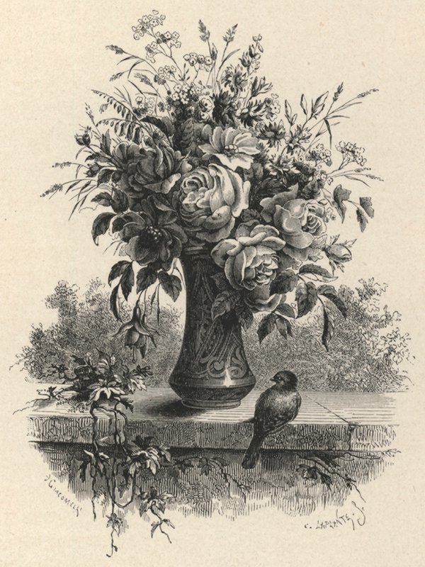 Vaas met bloemen (gravure) door European School