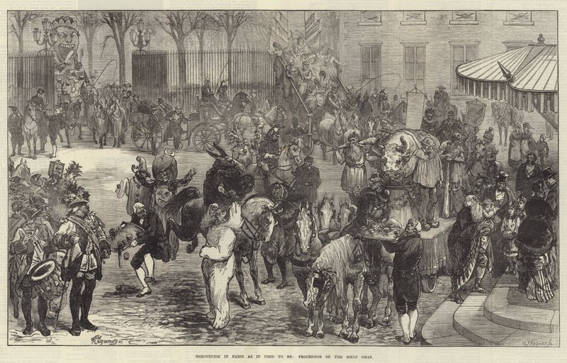 Vastenavond in Parijs zoals het vroeger was, Processie van de Boeuf Gras door Felix Regamey
