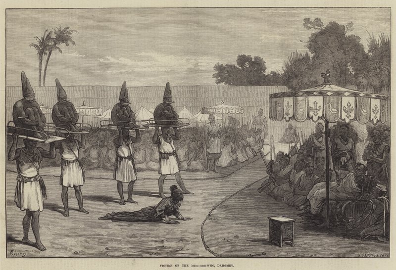 Slachtoffers van de Mem-hoo-who, Dahomey door Felix Regamey
