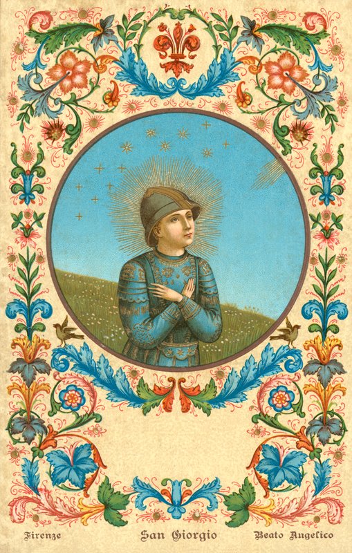 Sint Joris (chromolitho) door Fra (after) Angelico