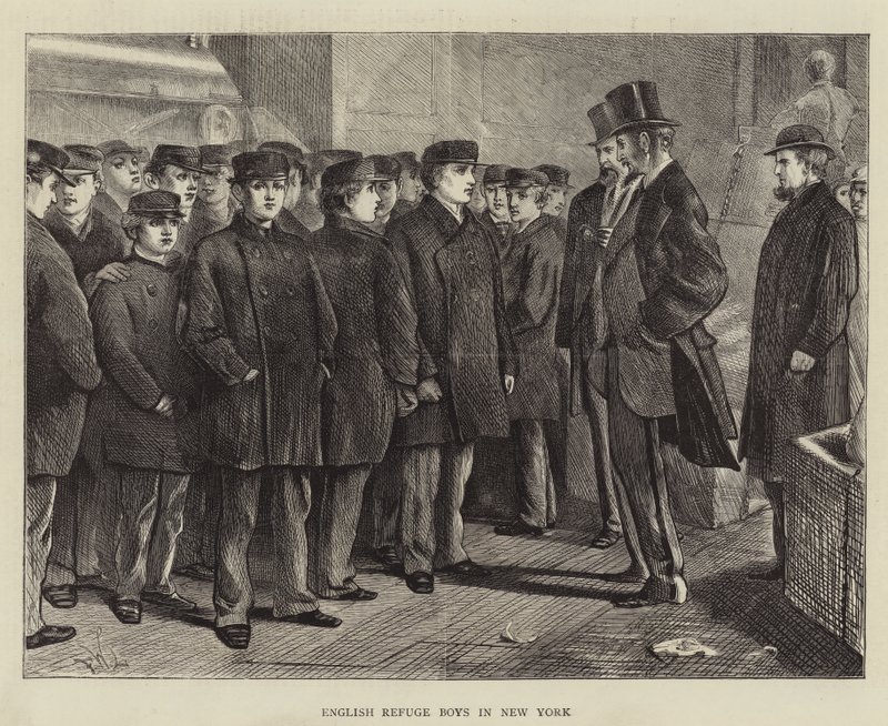 Engelse vluchtelingenjongens in New York door Francis Wilfred Lawson