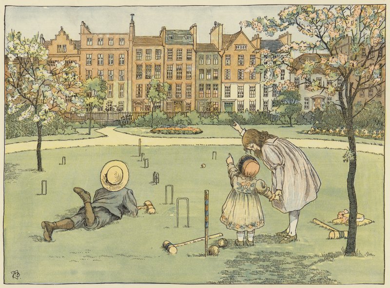 Schoorsteenveger (kleurenlitho) door Francis Donkin Bedford