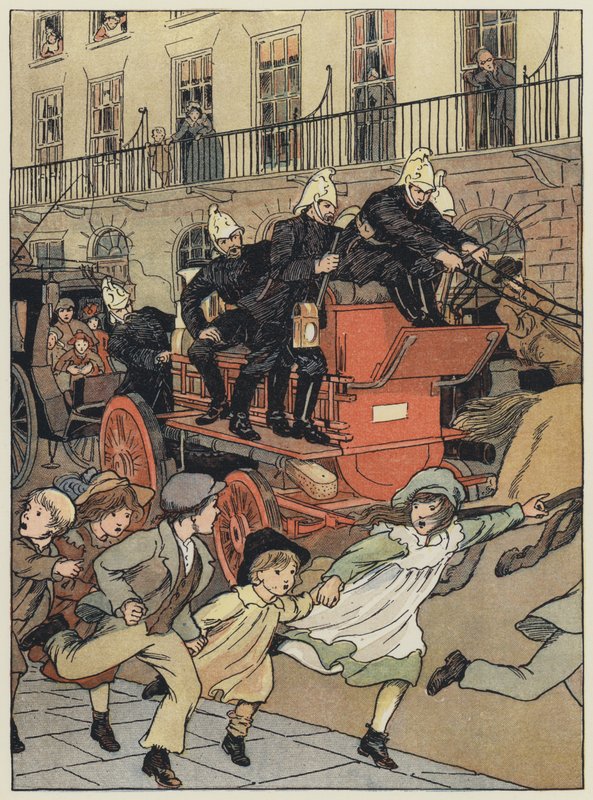 Londen: Een Fire-Engine (kleurenlitho) door Francis Donkin Bedford