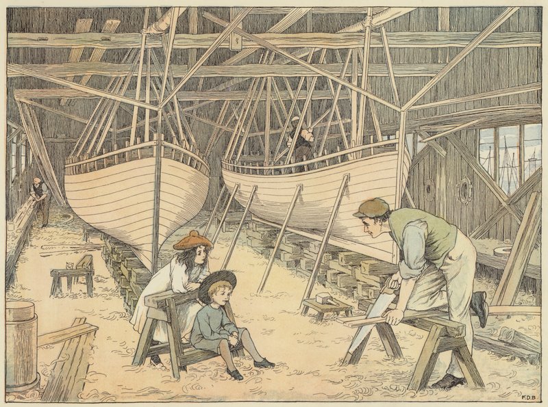 Scheepsbouwer (kleurenlitho) door Francis Donkin Bedford