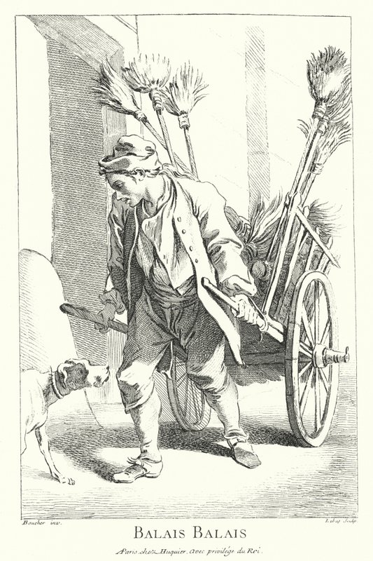 Bezemverkoper (gravure) door Francois (after) Boucher