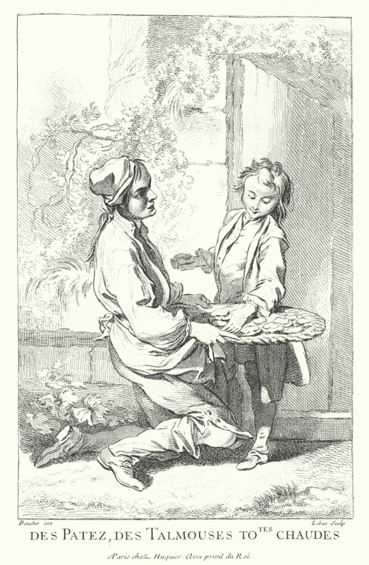 Taartverkoper (gravure) door Francois (after) Boucher