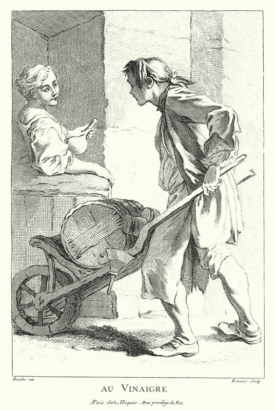 Azijnverkoper (gravure) door Francois (after) Boucher