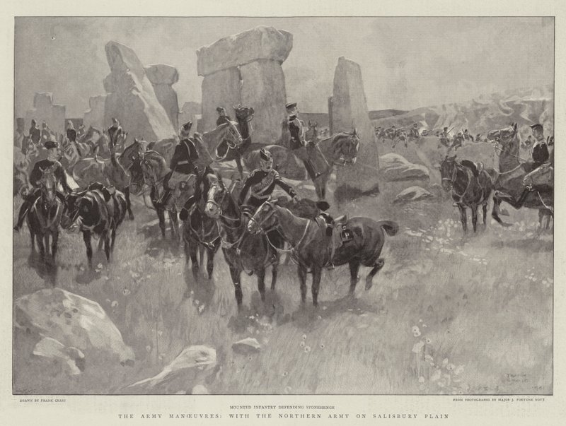De legeroefeningen, met het noordelijke leger op Salisbury Plain door Frank Craig