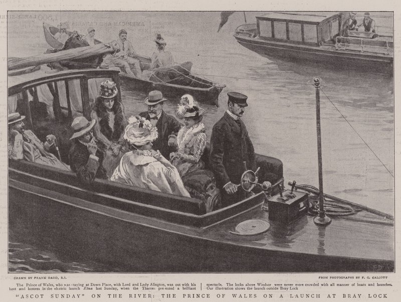 Ascot zondag op de rivier, de Prins van Wales op een boot bij Bray Lock door Frank Dadd