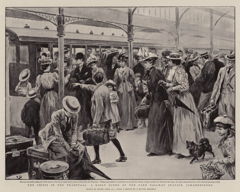 De Crisis in de Transvaal, een Dagelijkse Scene op het Park Station, Johannesburg door Frank Dadd