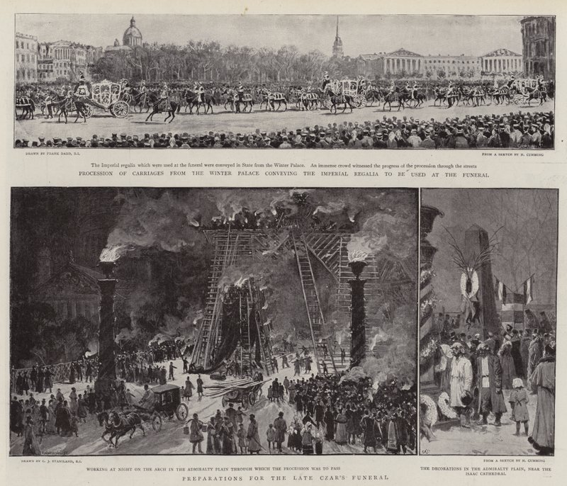 De Begrafenis van de Tsaar in Sint-Petersburg door Frank Dadd