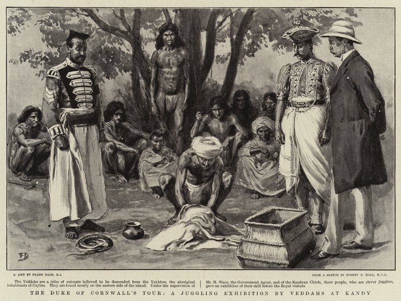 De Tour van de Hertog van Cornwall, een Jongleerexpositie door Veddahs in Kandy door Frank Dadd