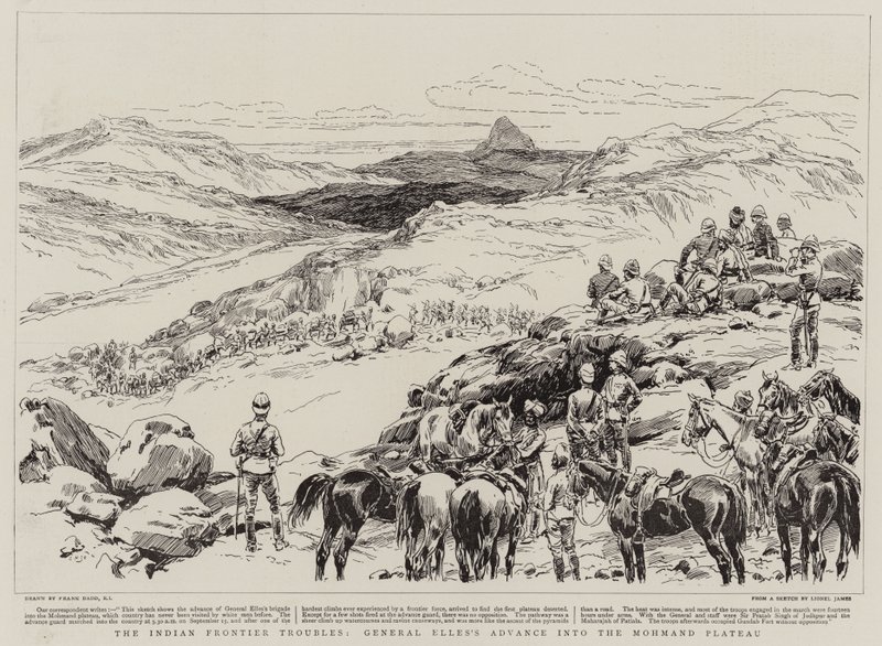 De Indiase grensproblemen, de opmars van generaal Elles naar het Mohmand-plateau door Frank Dadd