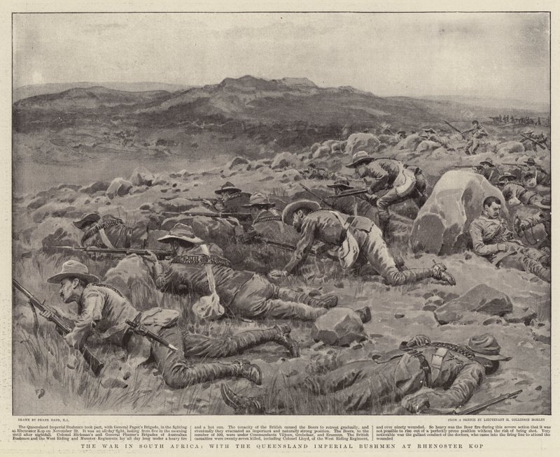 De oorlog in Zuid-Afrika, met de Queensland Imperial Bushmen bij Rhenoster Kop door Frank Dadd
