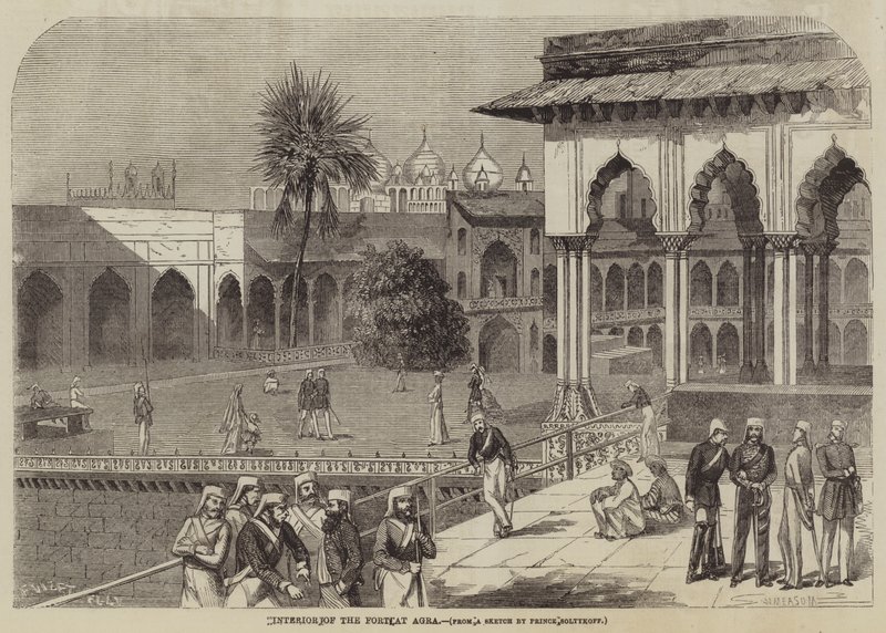 Interieur van het fort in Agra door Frank Vizetelly