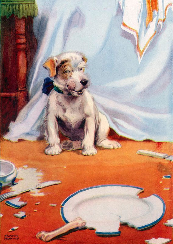 Hond met gebroken bord door Frank Adams