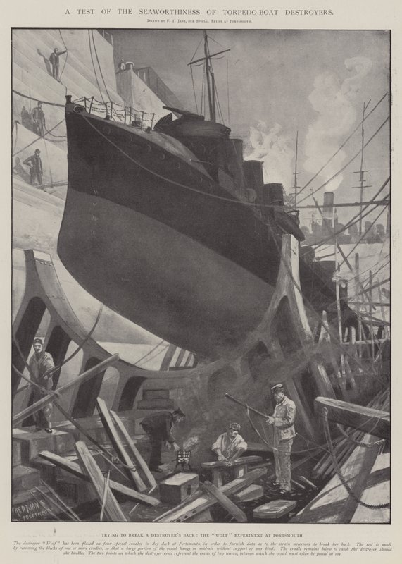 Een test van de zeewaardigheid van torpedobootjagers door Fred T. Jane