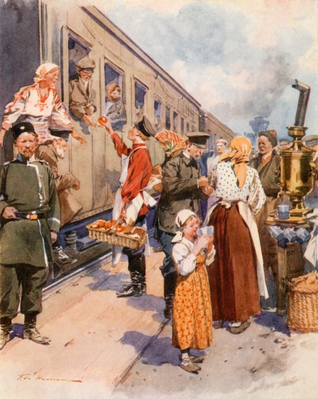 Thee-Verkopers op een Landelijk Treinstation door Frederic de Haenen