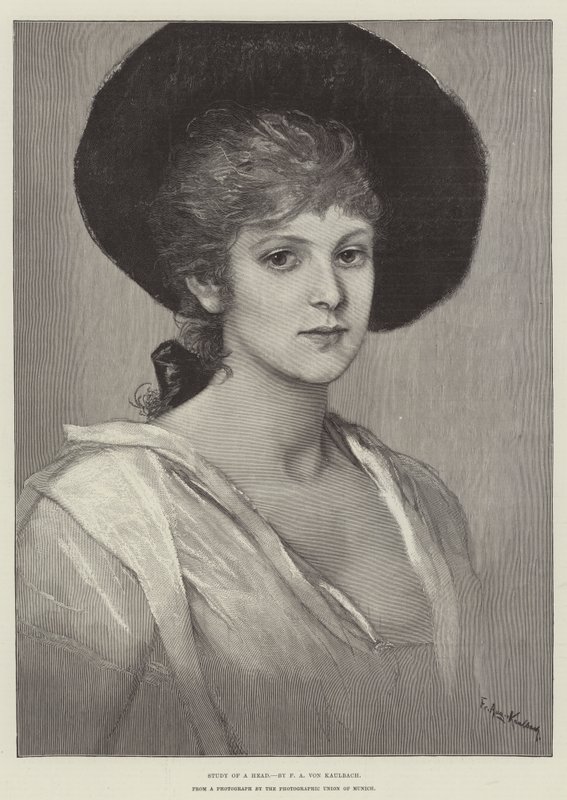 Studie van een hoofd door Frederich August Kaulbach