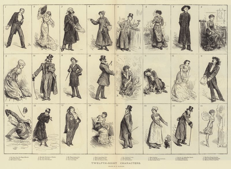 Twaalfde-Nacht Personages door Frederick Barnard