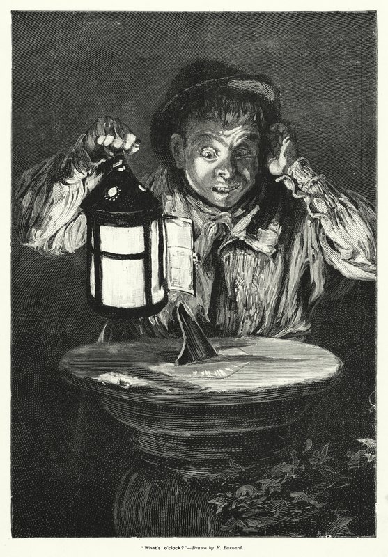 "Hoe laat is het?" (gravure) door Frederick (after) Barnard