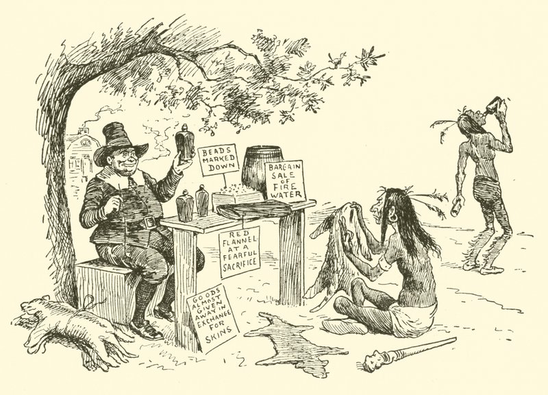 De Puriteinen ruilen met de Indianen door Frederick Burr Opper
