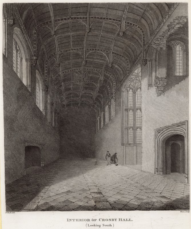 Interieur van Crosby Hall, kijkend naar het zuiden door Frederick Nash