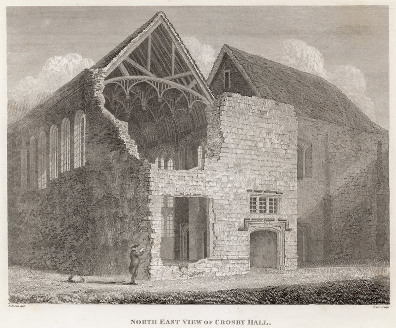 Noordoostelijk uitzicht op Crosby Hall door Frederick Nash