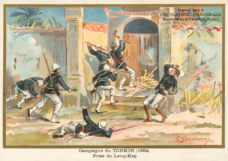Franse Soldaten die Kep Veroveren, Tonkin, Chinees-Franse Oorlog, 1884 door French School