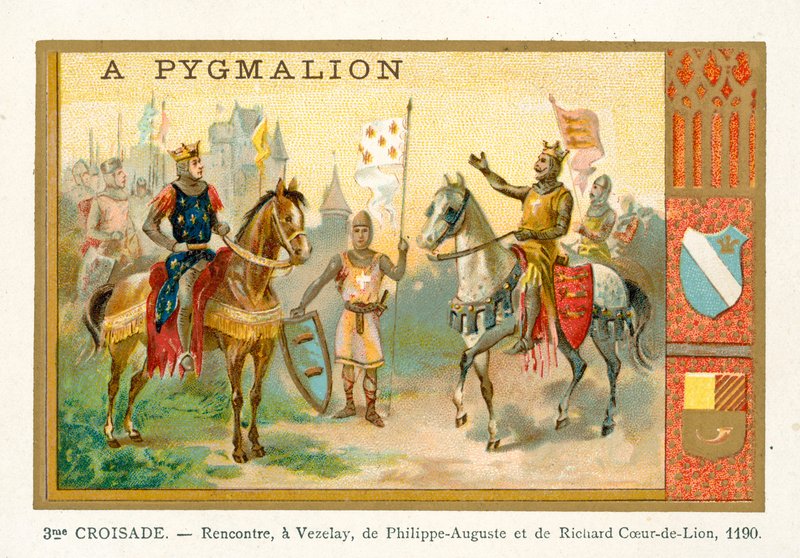 Ontmoeting van Filips Augustus en Richard Leeuwenhart in Vézelay, 3e Kruistocht, 1190 door French School