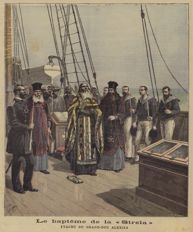 De doop van de Strela, het jacht van Groothertog Alexis van Rusland door French School