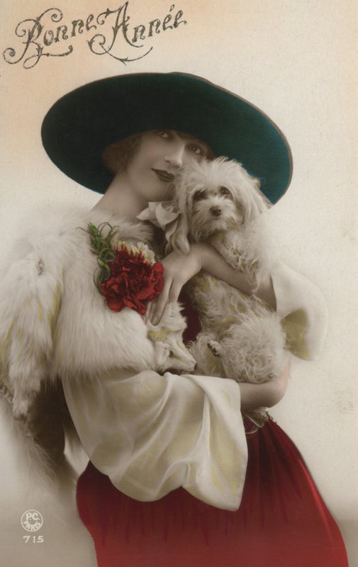 Dame met een kleine hond door French Photographer
