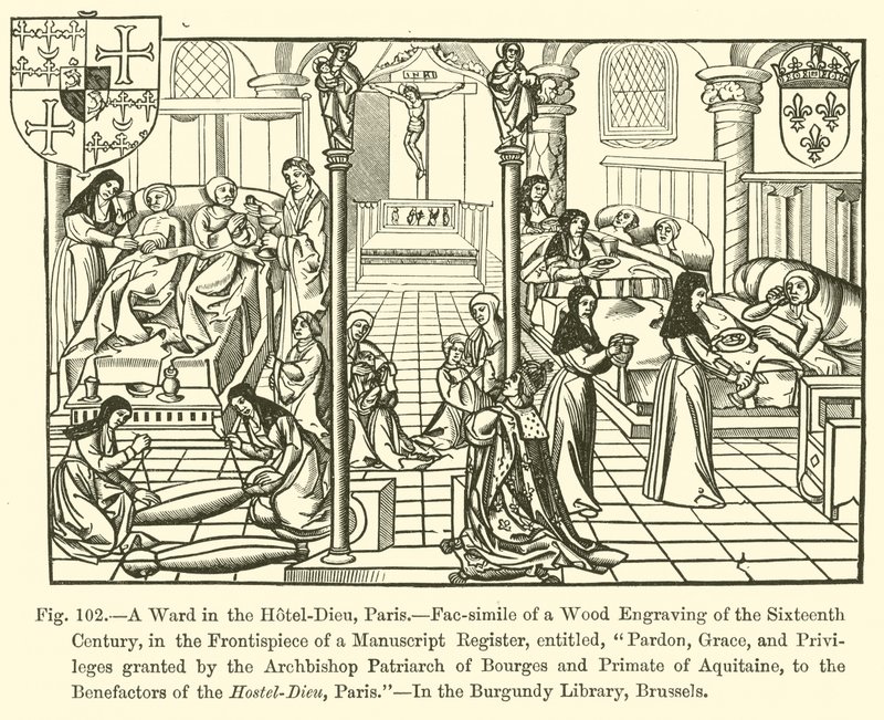 Een zaal in het Hôtel-Dieu, Parijs door French School