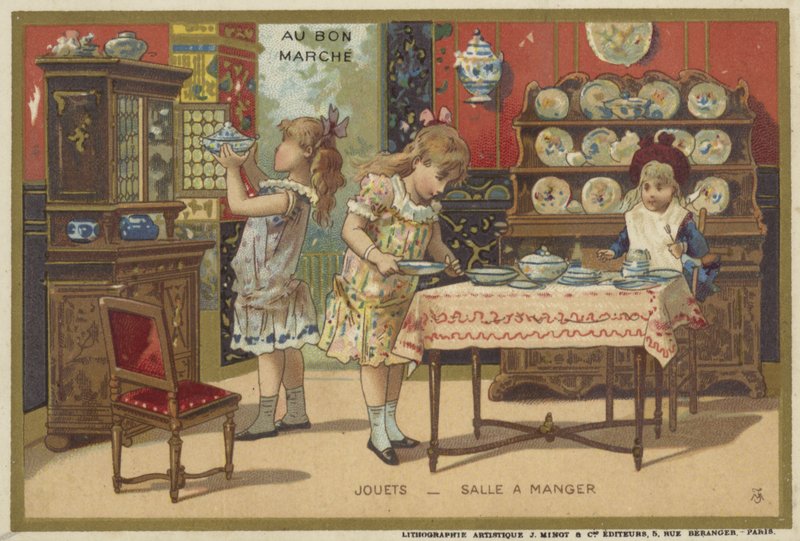 Au Bon Marche-kaarten met kinderspellen door French School