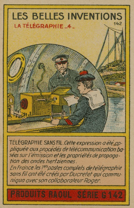 Mooie uitvindingen kaart, telegrafie door French School