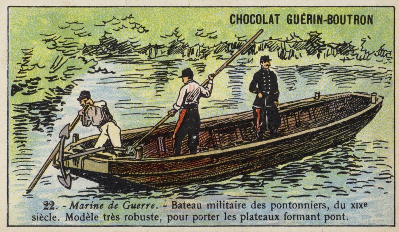Boot van Franse militaire bruggenbouwers door French School